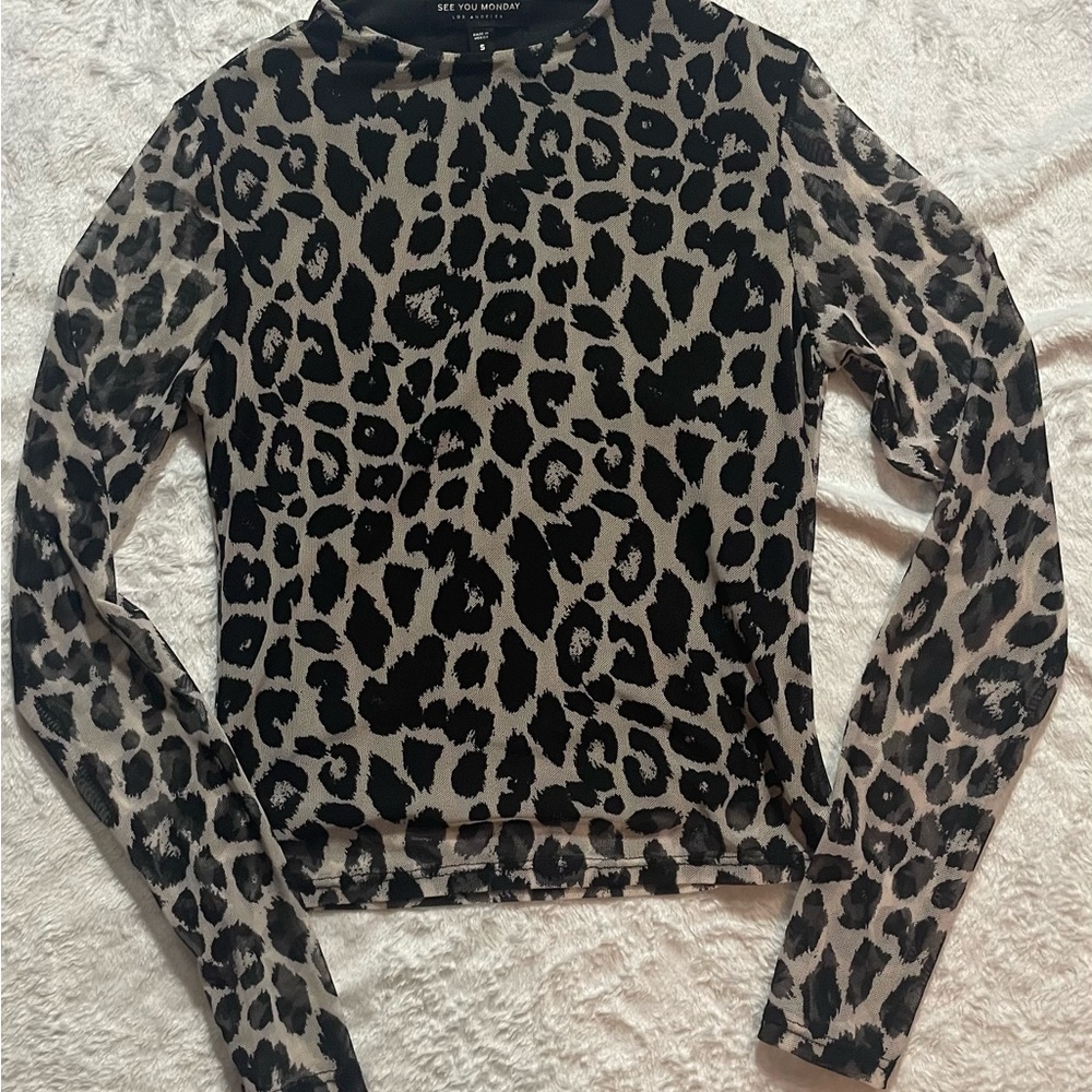 See You Monday Animal Print Long Sleeve Top